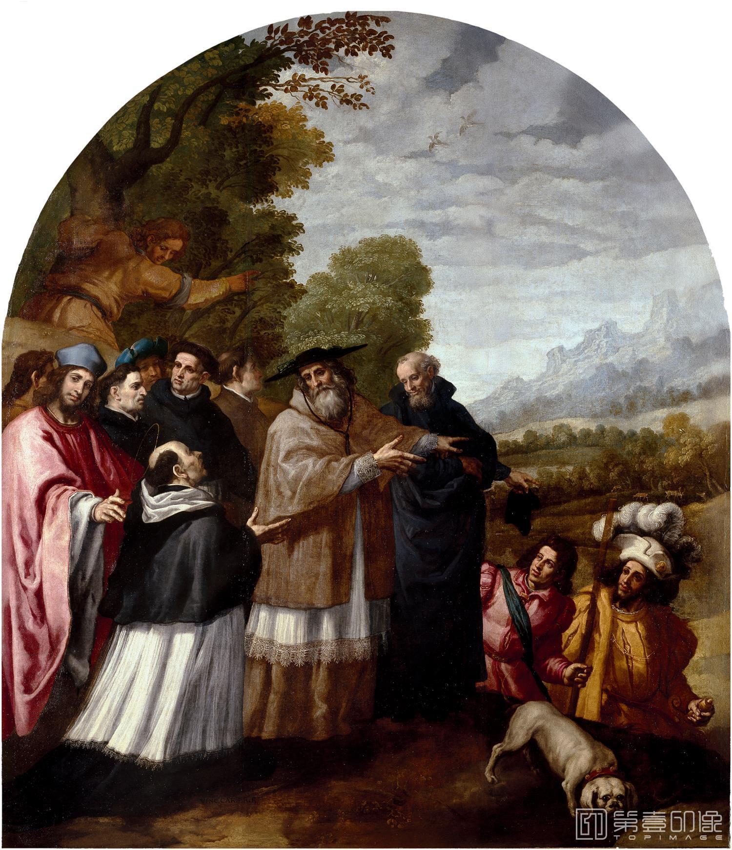 油画-西班牙普拉多美术馆油画藏画-Carducho, Vicente-San Hugo acompaña a San Bruno y a sus seis compañeros al macizo-0480